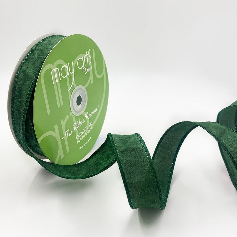 1″ Dupioni Ribbon with Wired Edge – 770-1-15 GREEN