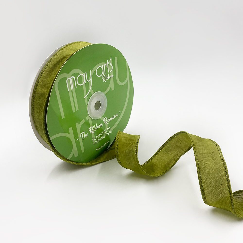 1″ Dupioni Ribbon with Wired Edge – 770-1-16 OLIVE GREEN