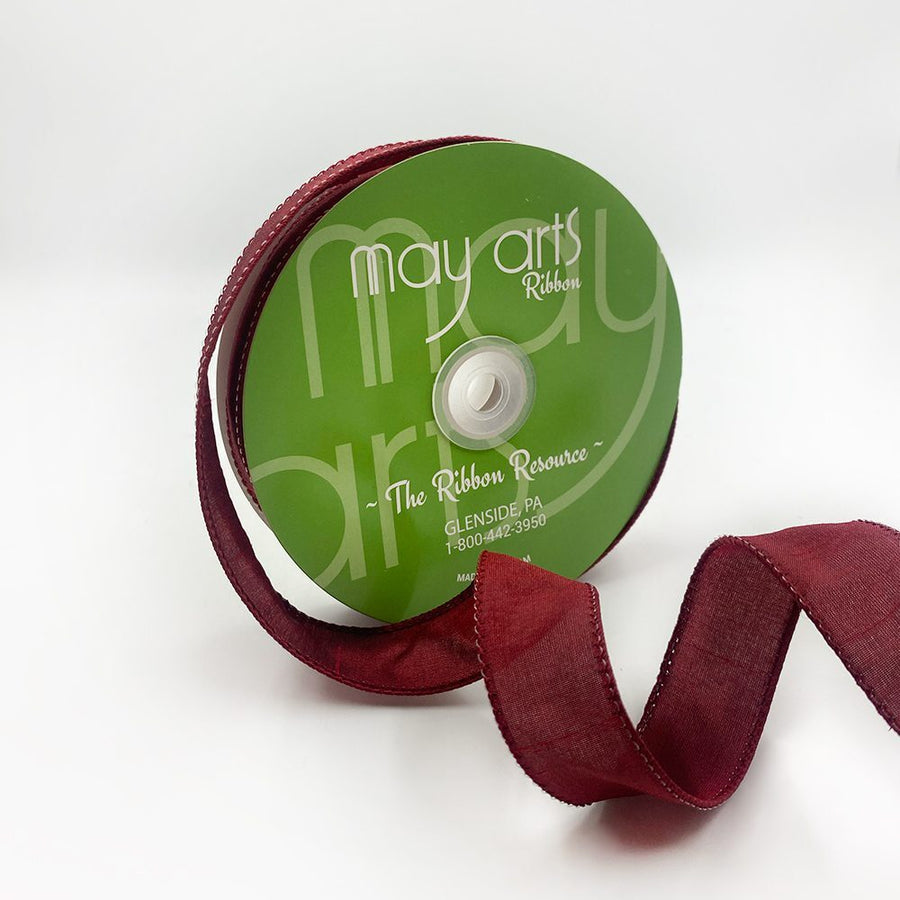1″ Dupioni Ribbon with Wired Edge – 770-1-25 BURGUNDY