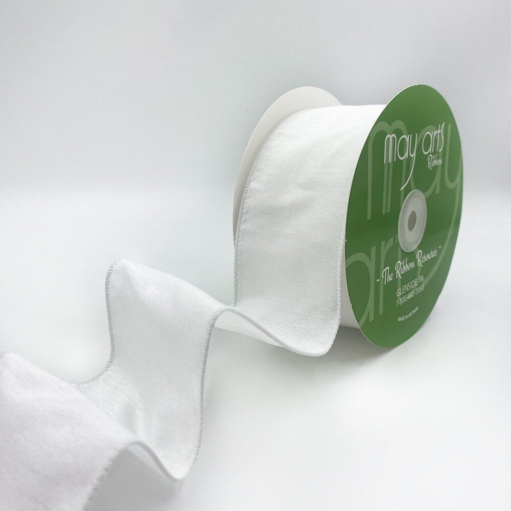 2.5″ Dupioni Ribbon with Wired Edge – 770-25-01 WHITE