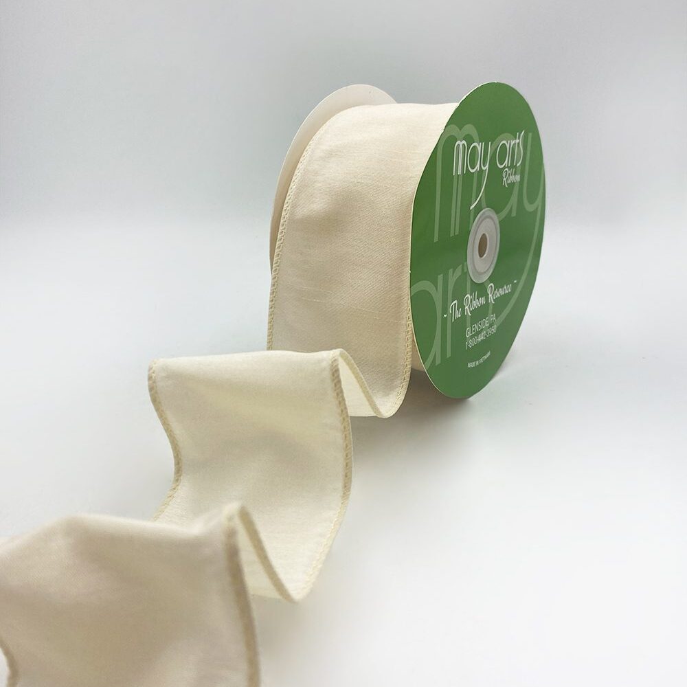 2.5″ Dupioni Ribbon with Wired Edge – 770-25-09 IVORY