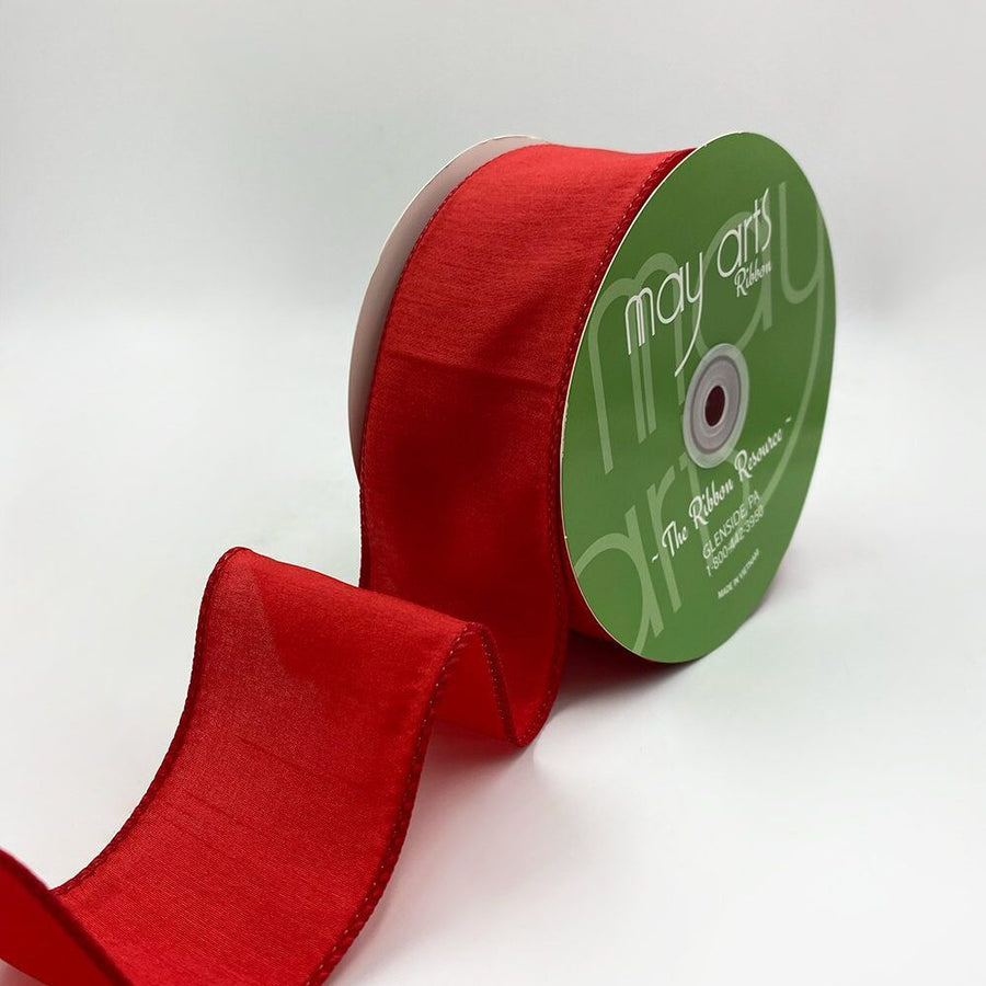 2.5″ Dupioni Ribbon with Wired Edge – 770-25-14 RED