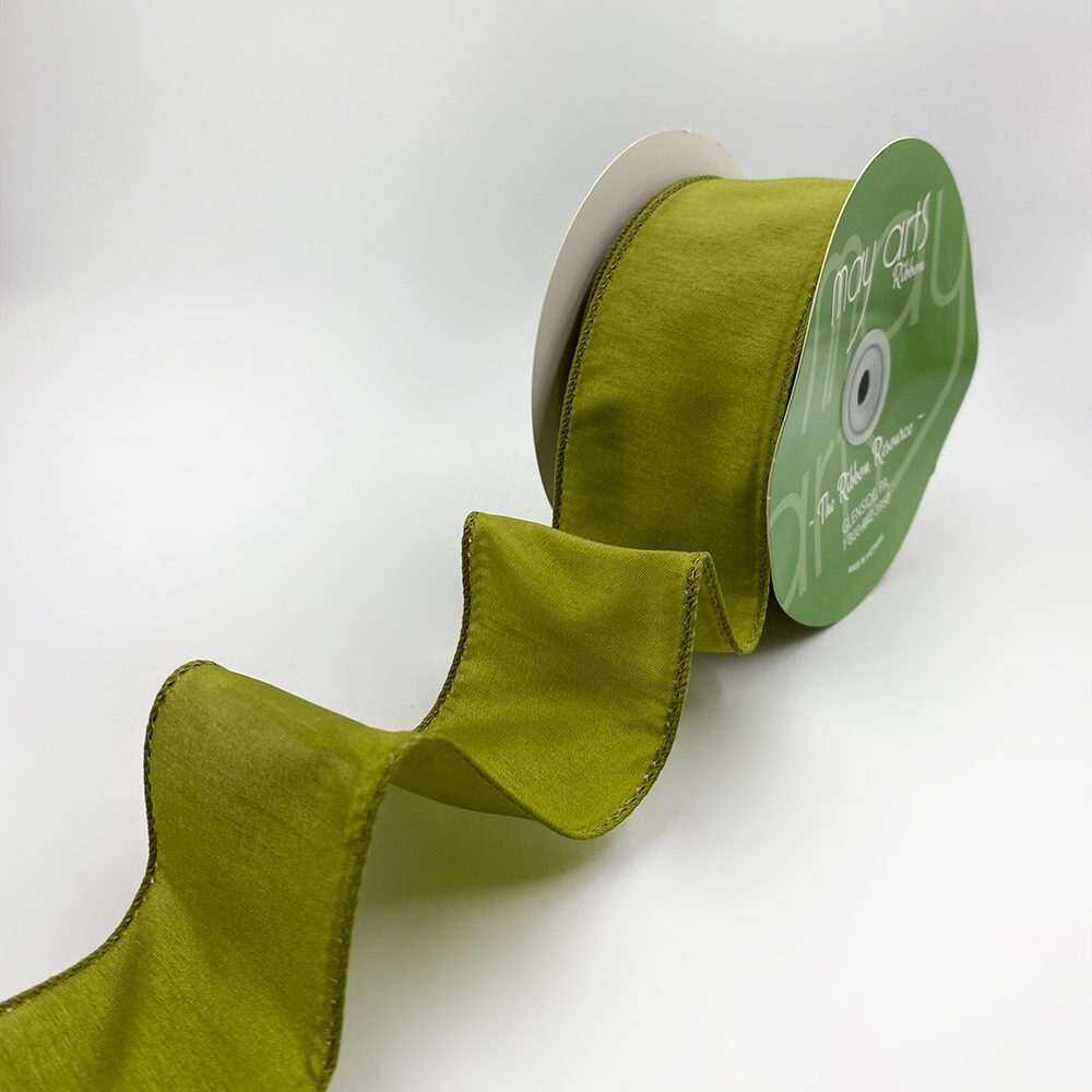 2.5″ Dupioni Ribbon with Wired Edge – 770-25-16 OLIVE GREEN
