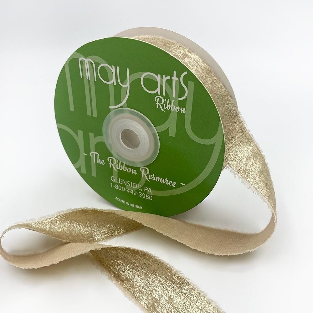 1″ Metallic Gold Ribbon with Frayed Edge – 772-1-01 WHITE