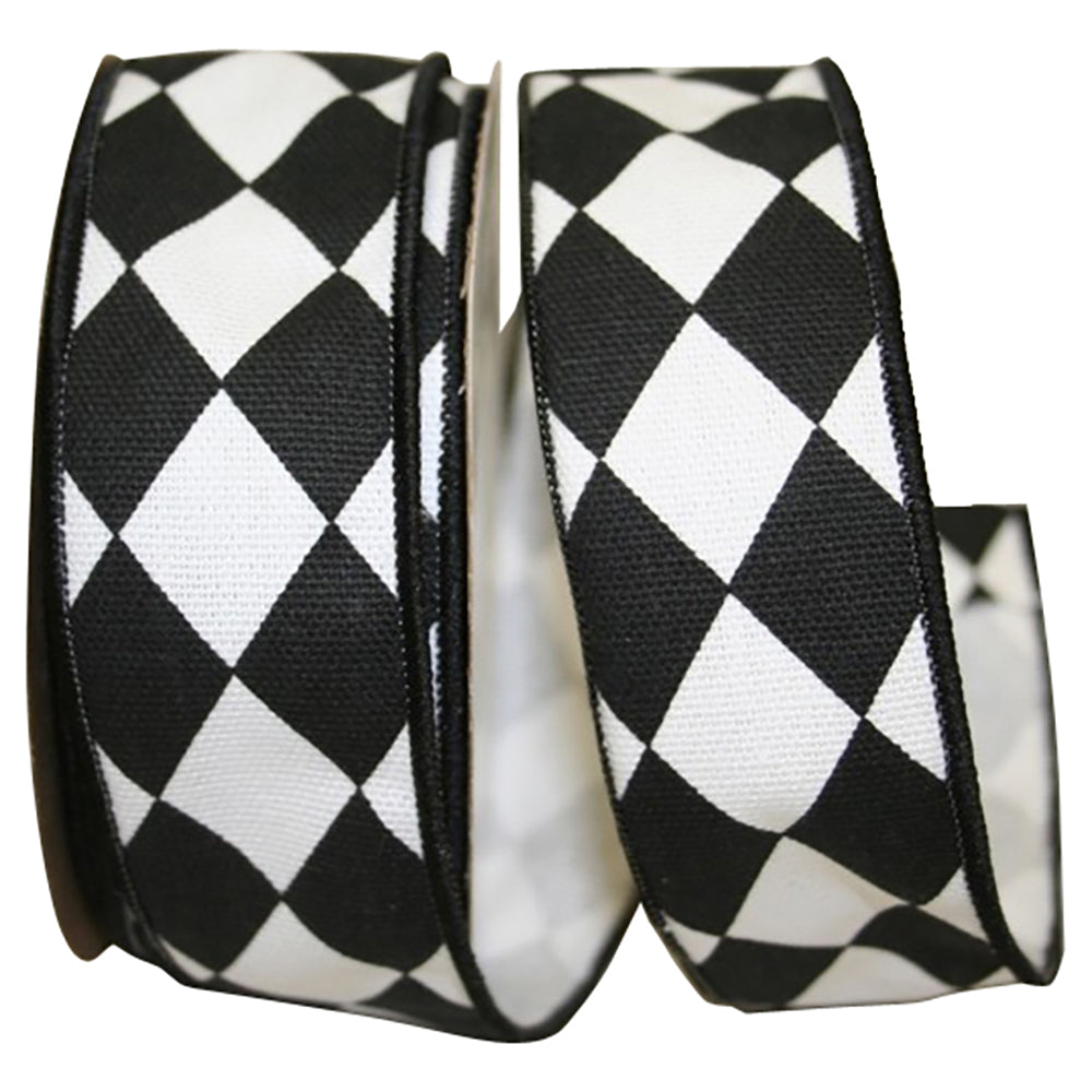 Black White 1-3 8 Inch Diamond Classic Wired Edge Ribbon for Wreaths & Bows