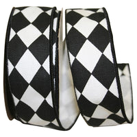Black White 1-3 8 Inch Diamond Classic Wired Edge Ribbon for Wreaths & Bows