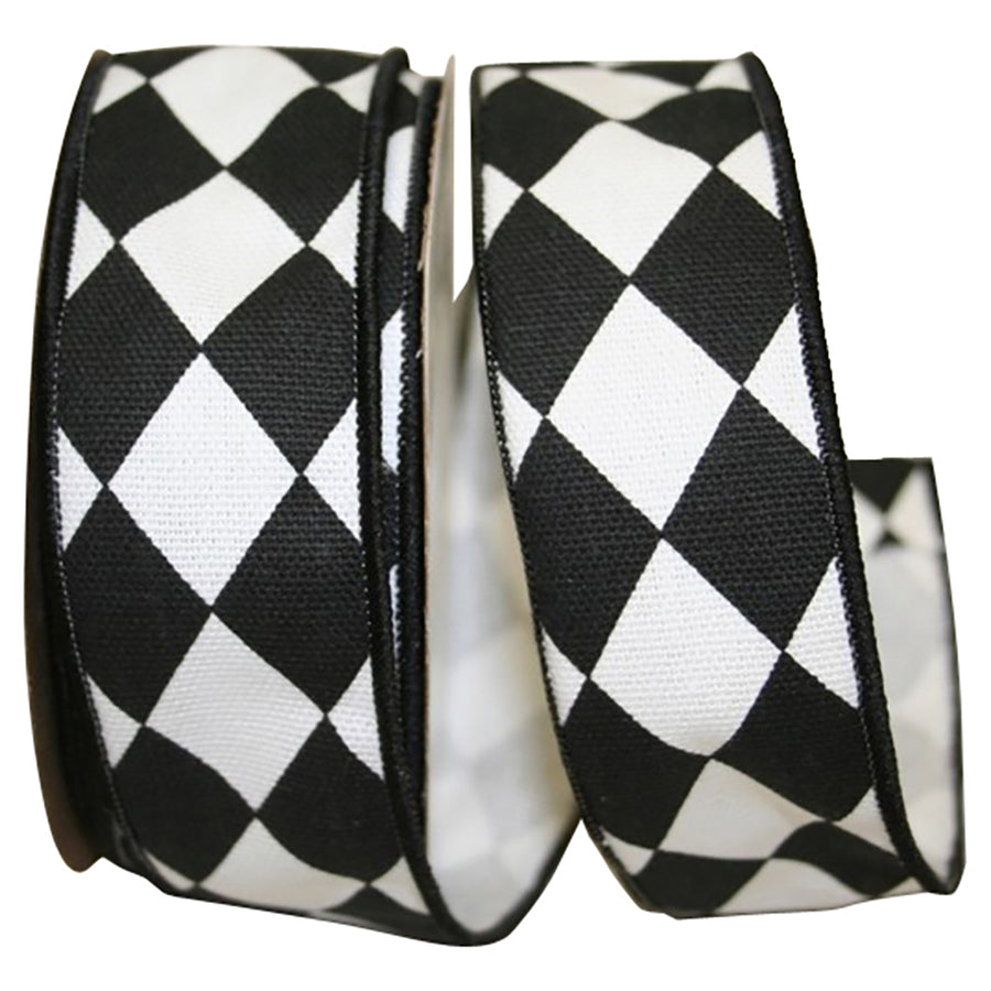 Black White 1-3 8 Inch Diamond Classic Wired Edge Ribbon for Wreaths & Bows