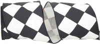 Black White 4 Inch Diamond Grand Wired Edge Ribbon for Wreaths & Bows