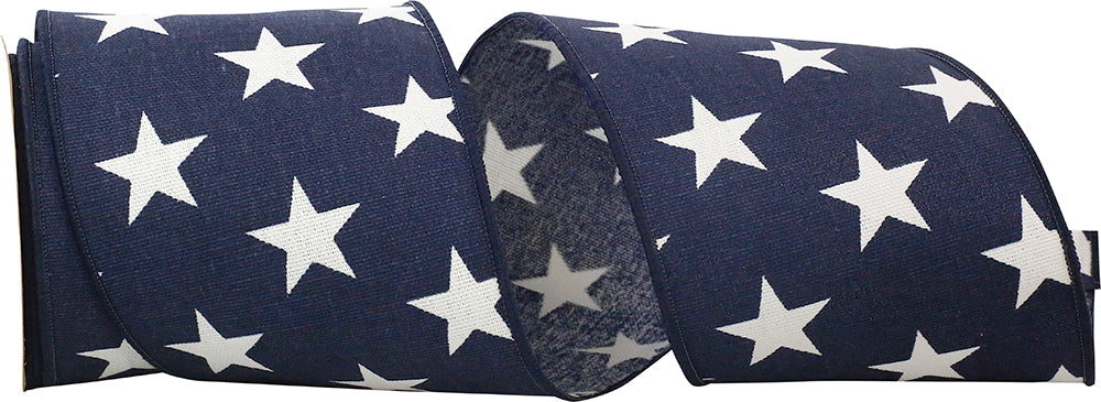 Navy Canvas Wired Edge Ribbon 4 Inch Stars for Bows
