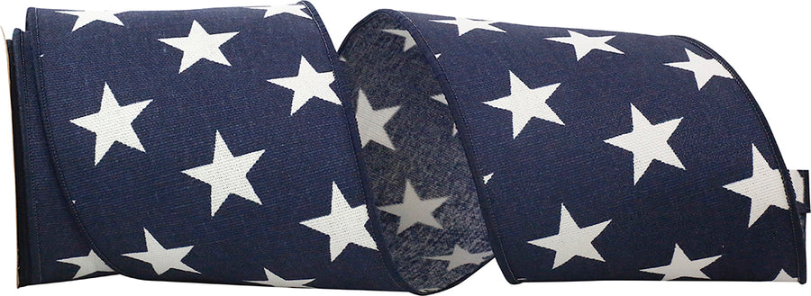 Navy Canvas Wired Edge Ribbon 4 Inch Stars for Bows