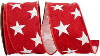 Red Canvas Wired Edge Ribbon 2-1/2 Inch Stars Large