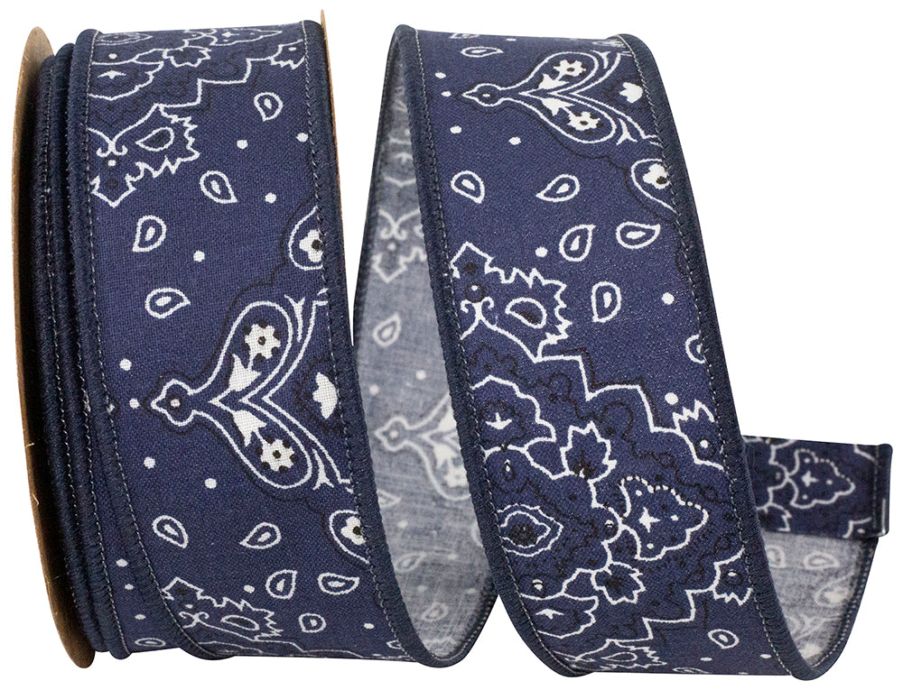 Navy 1-3 8 Inch Bandana West Wired Edge Ribbon for Wreaths & Bows