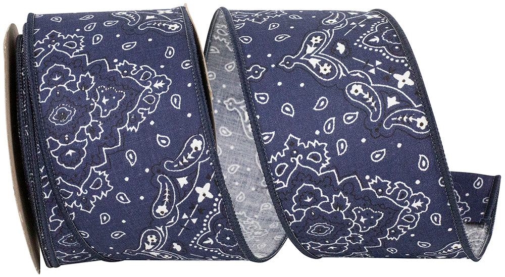 Navy 2-1 2 Inch Bandana West Wired Edge Ribbon for Wreaths & Bows