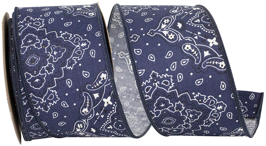 Navy 2-1 2 Inch Bandana West Wired Edge Ribbon for Wreaths & Bows