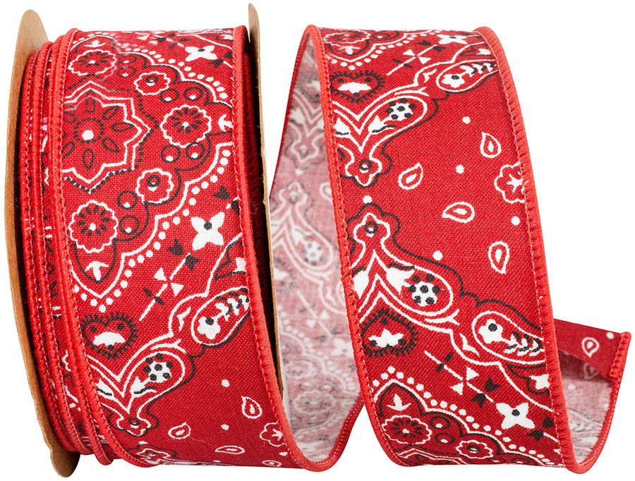 Red 1-3 8 Inch Bandana West Wired Edge Ribbon for Wreaths & Bows