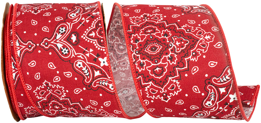 Red 2-1 2 Inch Bandana West Wired Edge Ribbon for Wreaths & Bows