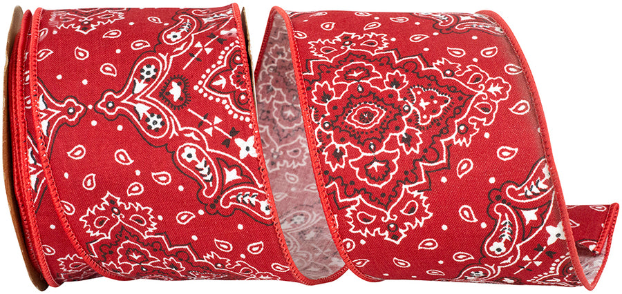 Red 2-1 2 Inch Bandana West Wired Edge Ribbon for Wreaths & Bows