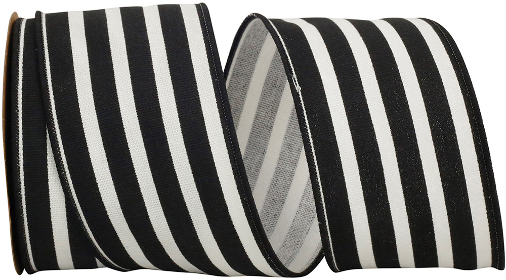 Black 2-1 2 Inch Stripe Classic Wired Edge Ribbon for Wreaths & Bows