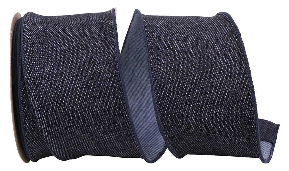 Denim Wired Edge Ribbon 2-1/2 Inch 10 Yards 100% Cotton