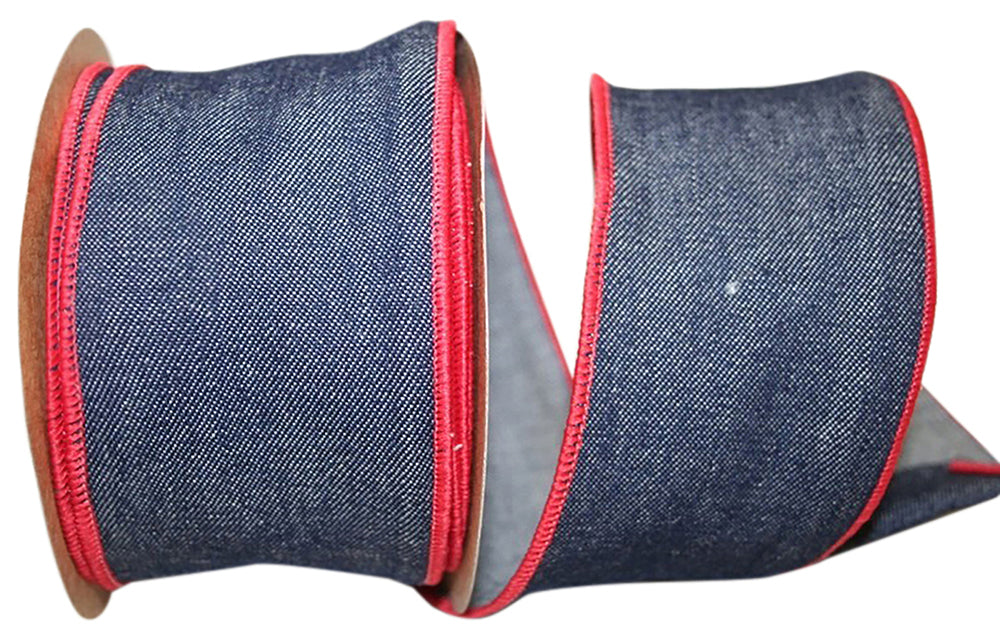 Denim Wired Edge Ribbon 2-1/2 Inch 10 Yards for Wreaths