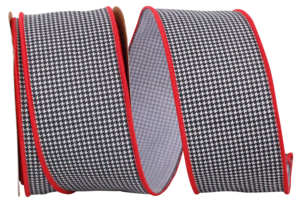 Houndstooth Check Canvas Ribbon Black Red 2-1/2 Inch