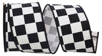 Black White 2-1 2 Inch Jumbo Raceway Check Wired Edge Ribbon for Wreaths & Bows