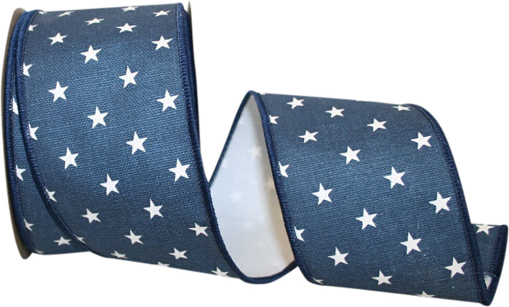 Navy 2-1 2 Inch Mini Star Cotton Wired Edge Ribbon for Wreaths & Bows