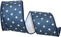 Navy 2-1 2 Inch Mini Star Cotton Wired Edge Ribbon for Wreaths & Bows