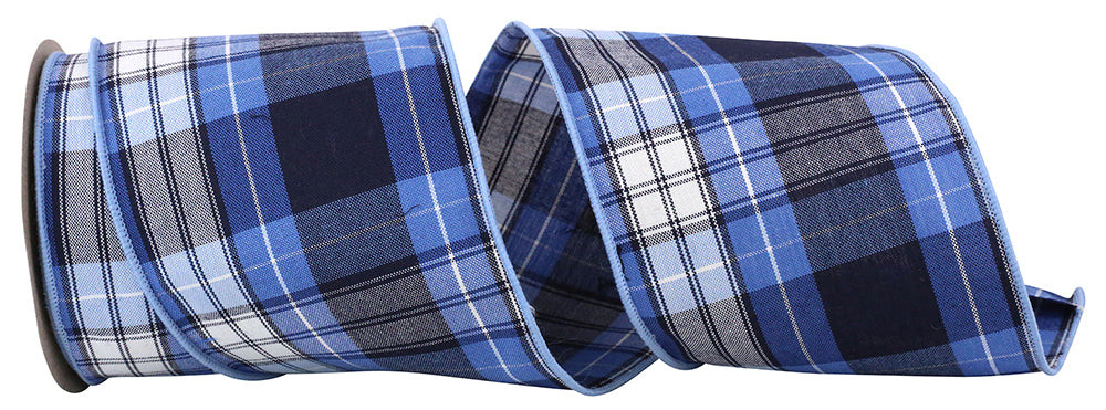 Plaid Ocean Wired Edge Ribbon 4 Inch Multi 100% Cotton