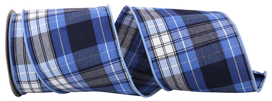 Plaid Ocean Wired Edge Ribbon 4 Inch Multi 100% Cotton