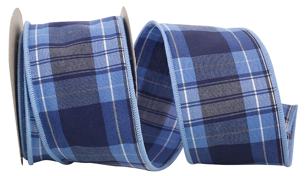 Plaid Ocean Wired Edge Ribbon 2-1/2 Inch for Wreaths