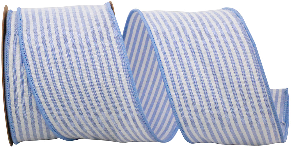 Blue 2-1 2 Inch Seersucker Stripe Wired Edge Ribbon for Wreaths & Bows