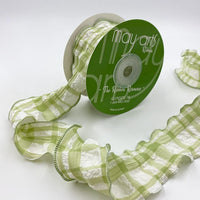 Ruffled Seersucker Tartan Plaid Ribbon with Woven Edge – 774-15-16 GREEN