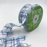 Ruffled Seersucker Tartan Plaid Ribbon with Woven Edge – 774-15-34 BLUE