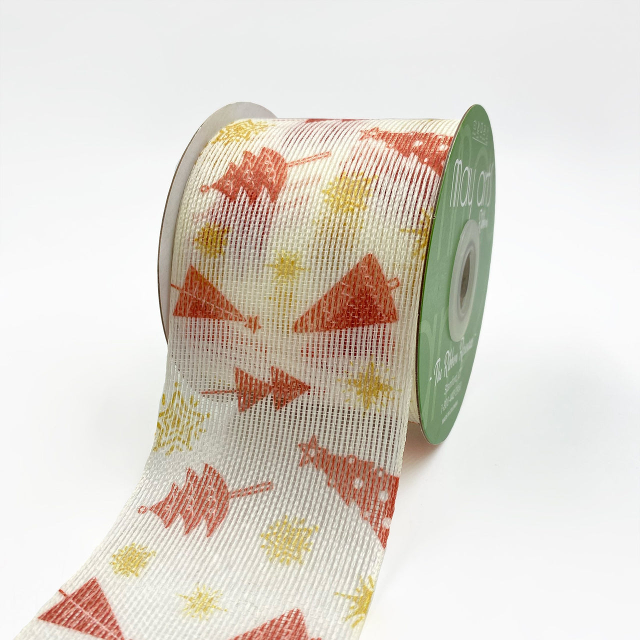 2 3/4 Inch Semi Sheer Holiday Tree Star Ribbon with Woven Edge – 776-3-14 RED/GOLD