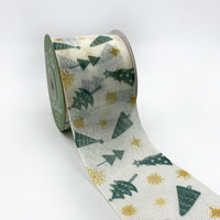 2 3/4 Inch Semi Sheer Holiday Tree Star Ribbon with Woven Edge – 776-3-15 GREEN/GOLD