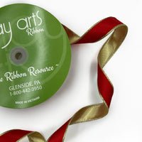 1 Inch Reversible Metallic Ribbon with Wired Edge – 778-1-14 RED/GOLD