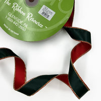 1 Inch Reversible Metallic Ribbon with Wired Edge – 778-1-15 GREEN/RED