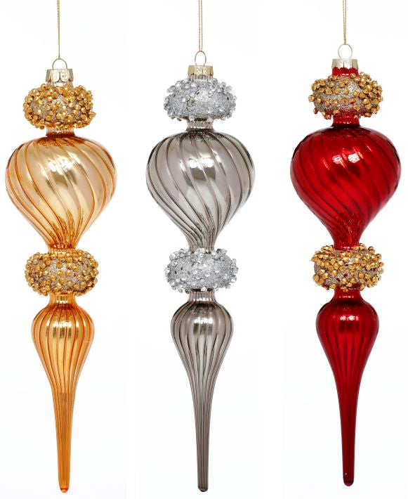 Sparkling Finial Ornament, Assortment of 3 - 12 Inches