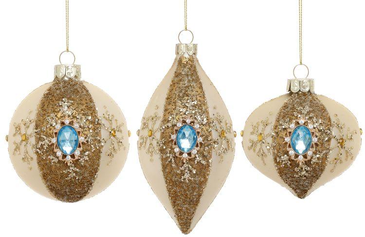 Christmas Jeweled Ornament, Box of 6- 4-5 Inches