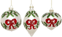 Festive Holly Bow Ornament, Box of 6- 4-5 Inches
