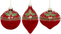 Holly Trim Velvet Ornament, Box of 6- 4-5 Inches