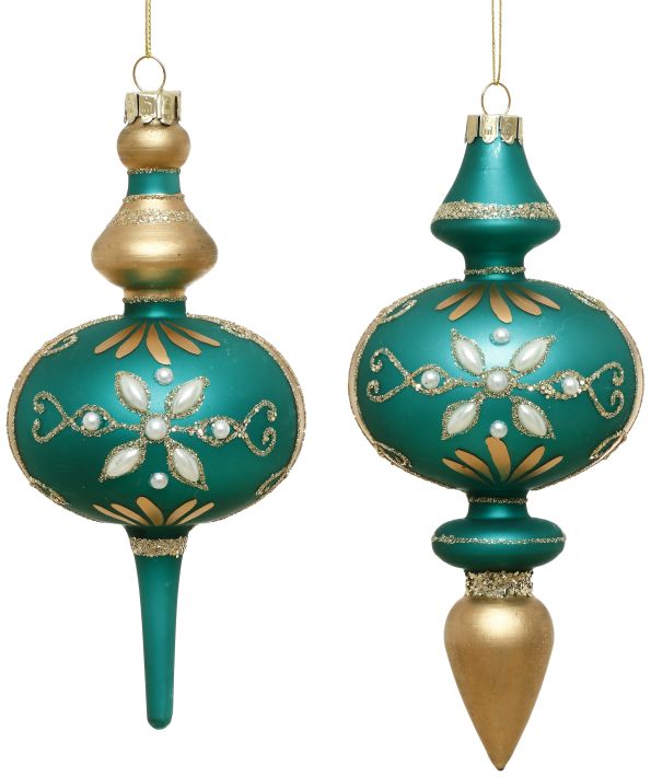 Seasonal Jeweled Finial Ornament, Box of 6- 9 Inches