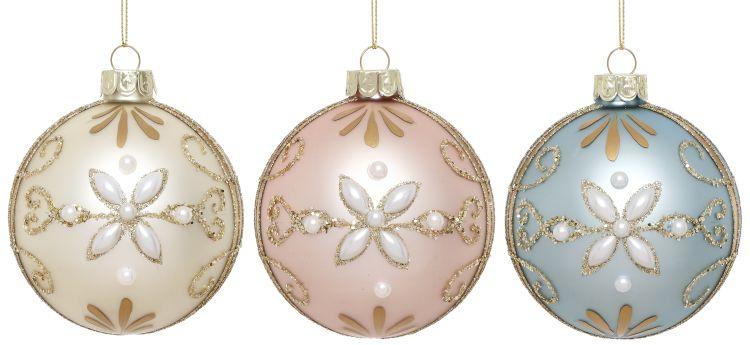 Floral Pearl Ornament, Box of 6- 3 Inches