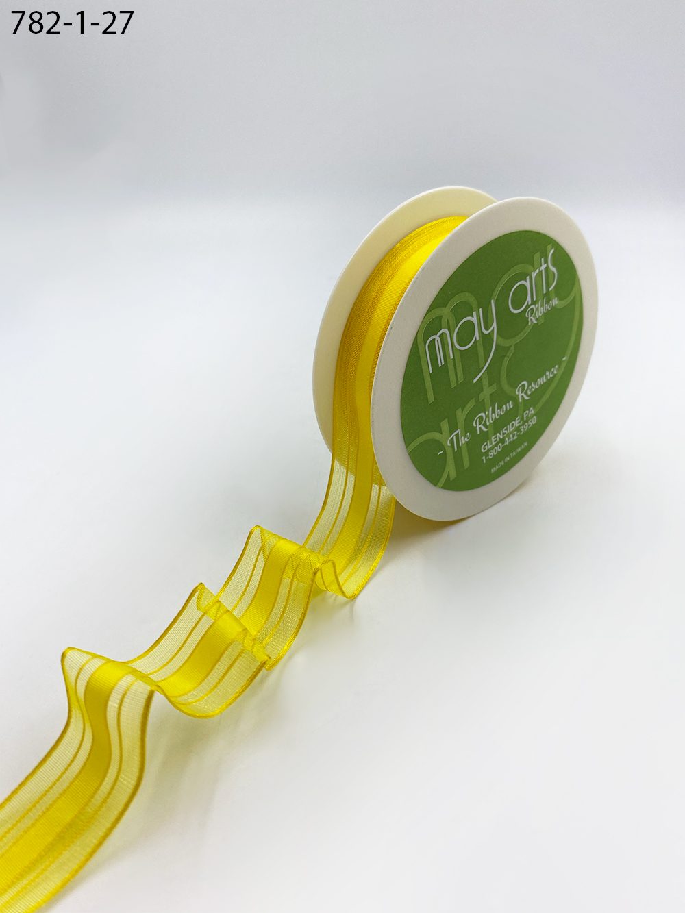 1″ Woven Sheer Ribbon with Tone on Tone Stripes – 782-1-27 YELLOW