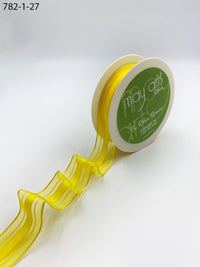1″ Woven Sheer Ribbon with Tone on Tone Stripes – 782-1-27 YELLOW