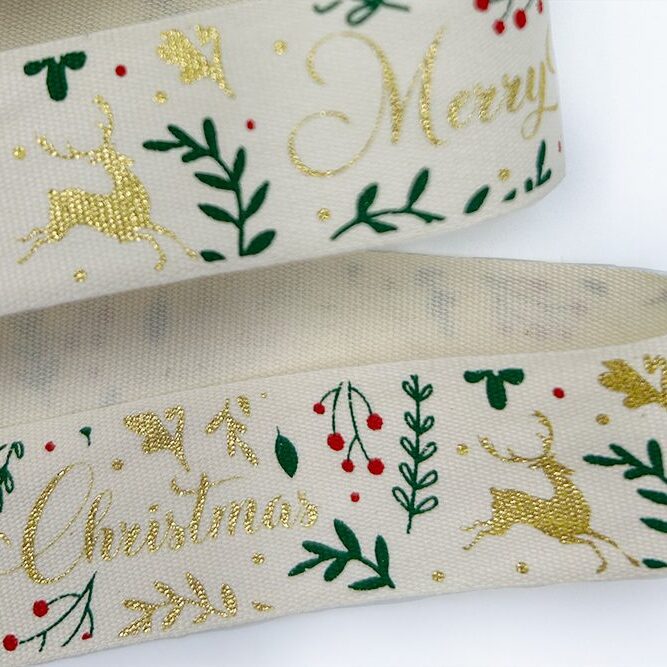 1 Inch Merry Christmas Print Ribbon with Cut Edge