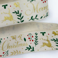 1 Inch Merry Christmas Print Ribbon with Cut Edge