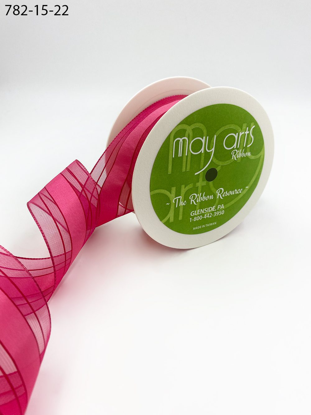 1.5″ Woven Sheer Ribbon with Tone on Tone Stripes – 782-15-22 FUCHSIA