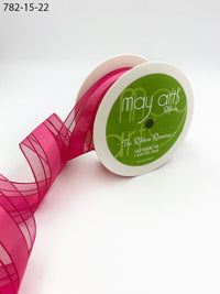 1.5″ Woven Sheer Ribbon with Tone on Tone Stripes – 782-15-22 FUCHSIA